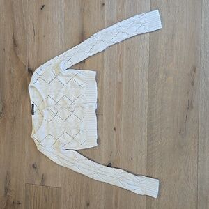 Brandy Melville Women's Cream Cropped Cardigan Sweater Long-sleeved